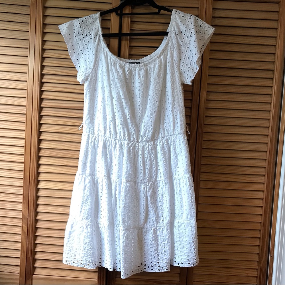 Sequin Hearts White Eyelet Tiered Mini Dress